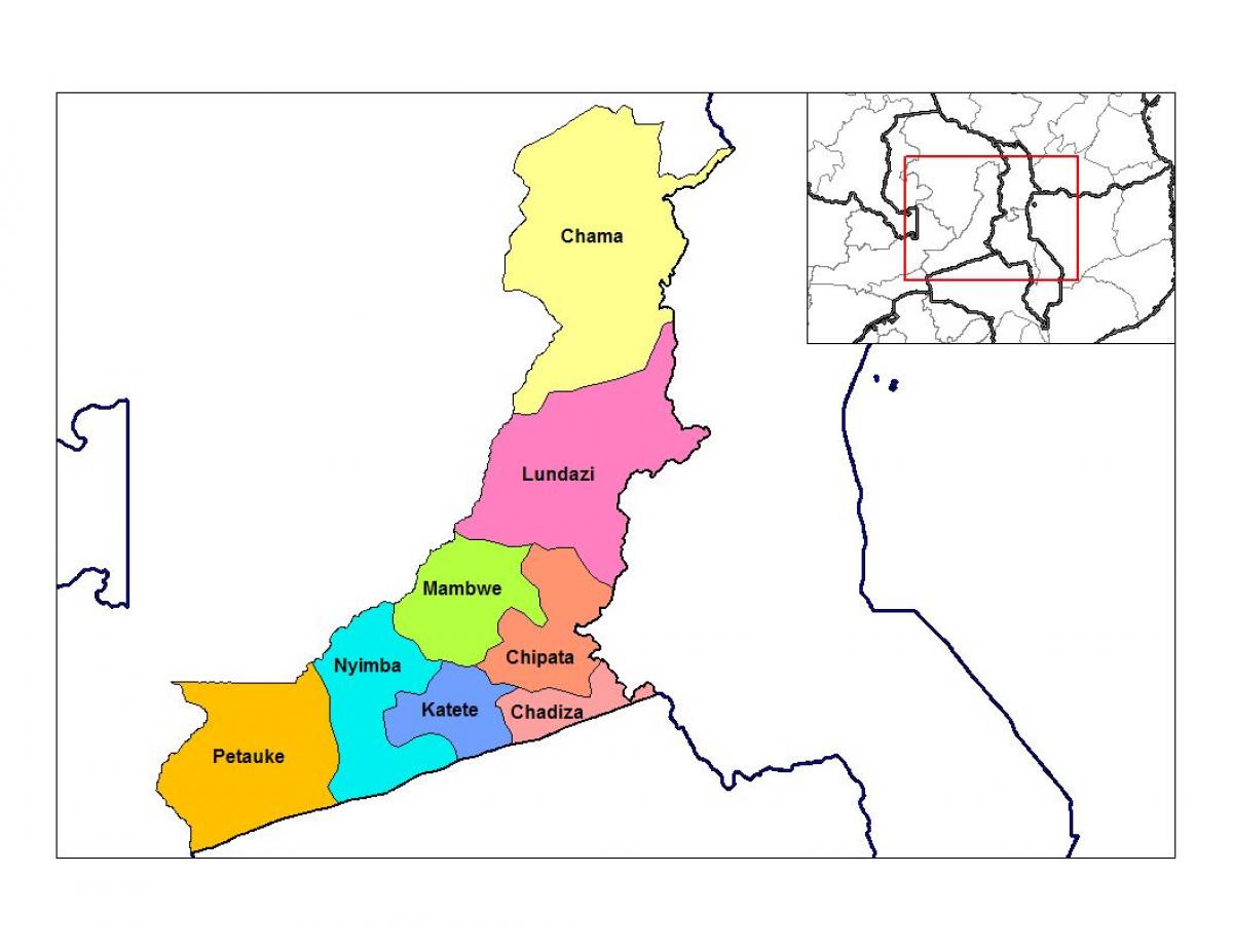 kort over den østlige provins i Zambia