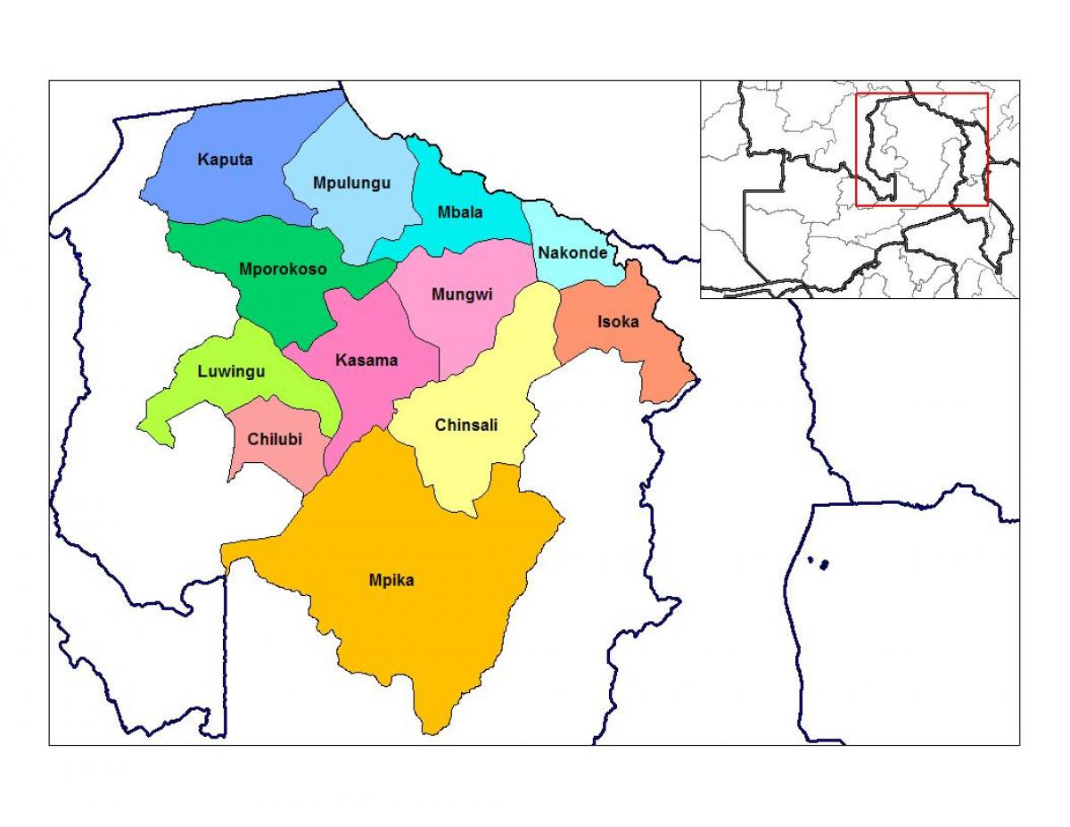 Kort over det nordlige provins i Zambia