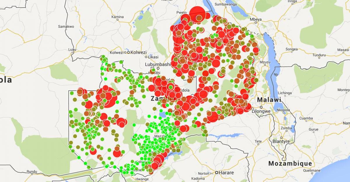 Kort over Zambia malaria