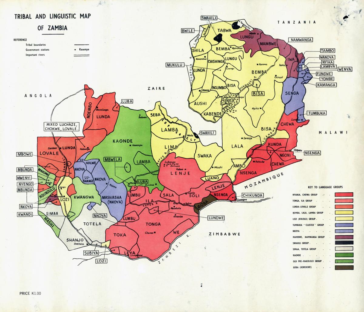 Kort over Zambianske stammer