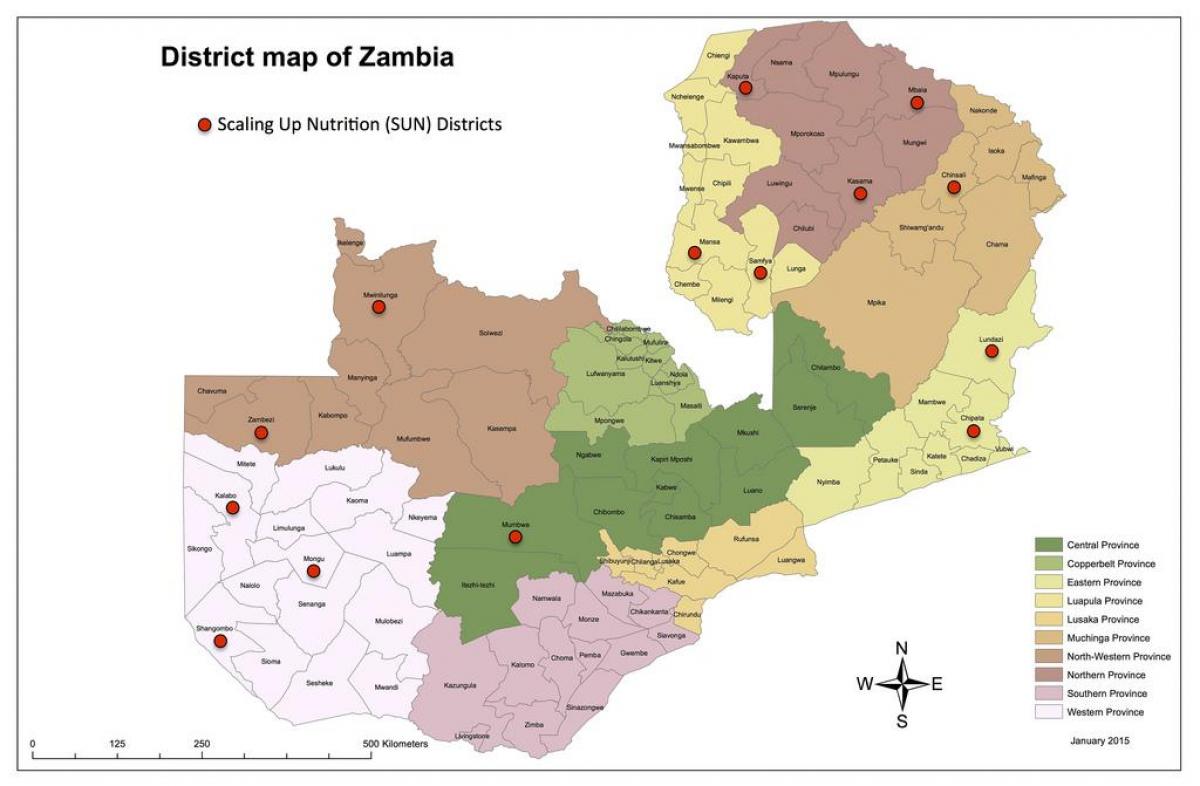 Zambia distrikter opdateret kort