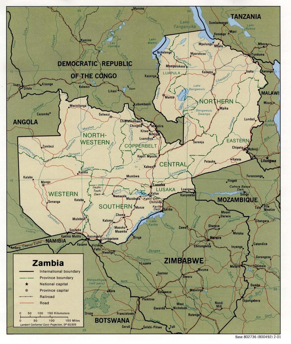 Zambia fysiske træk kort