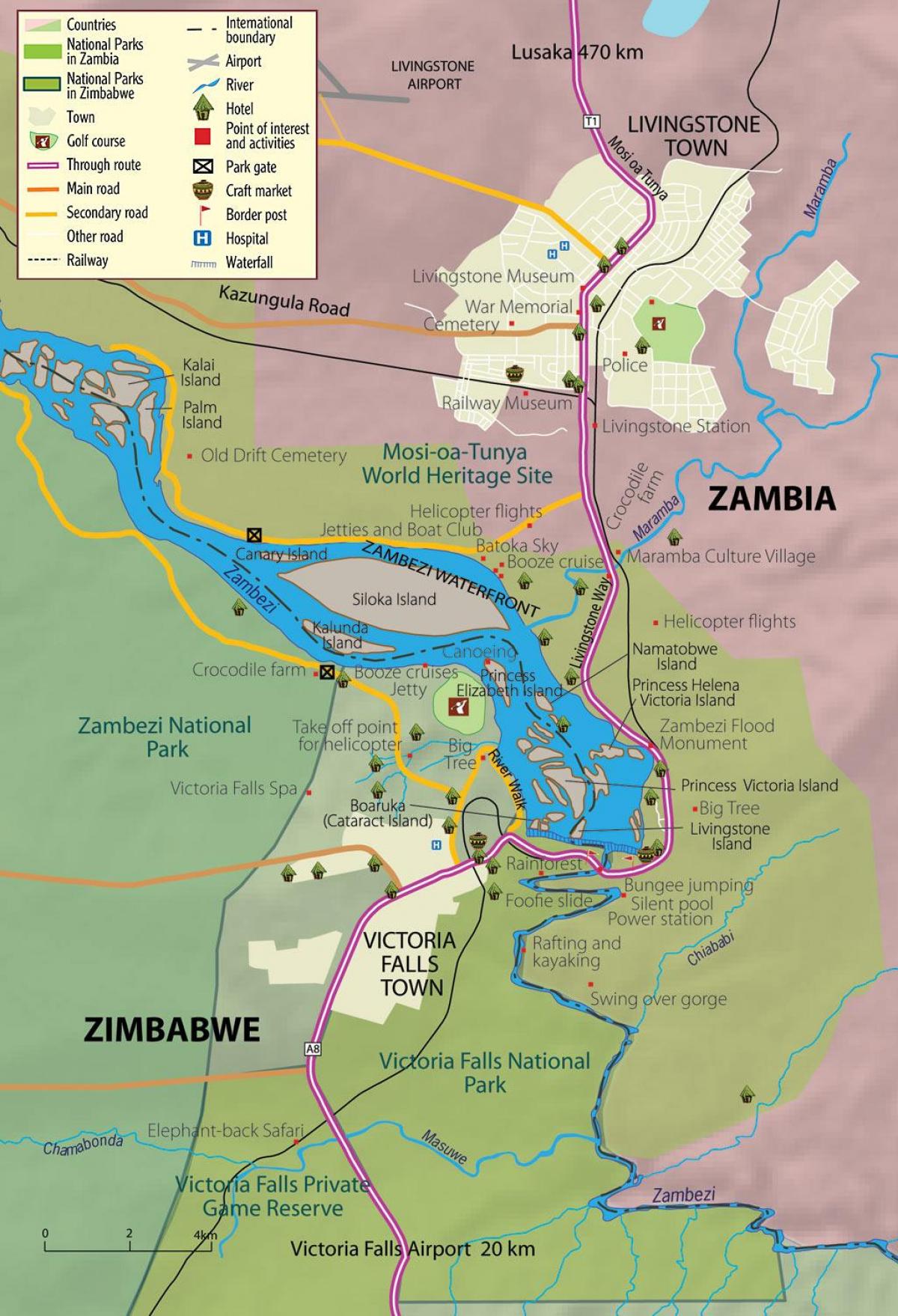 kort over livingstone town, Zambia