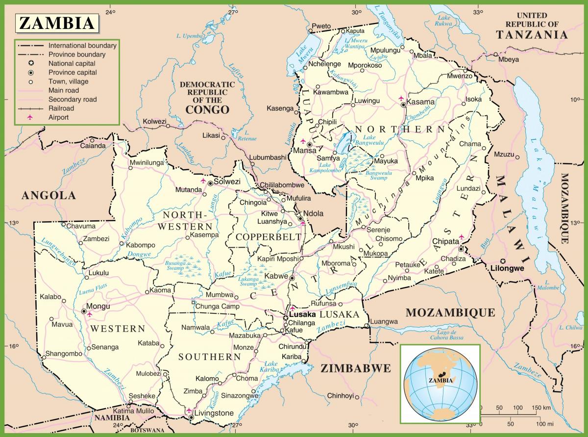 kort over Zambia